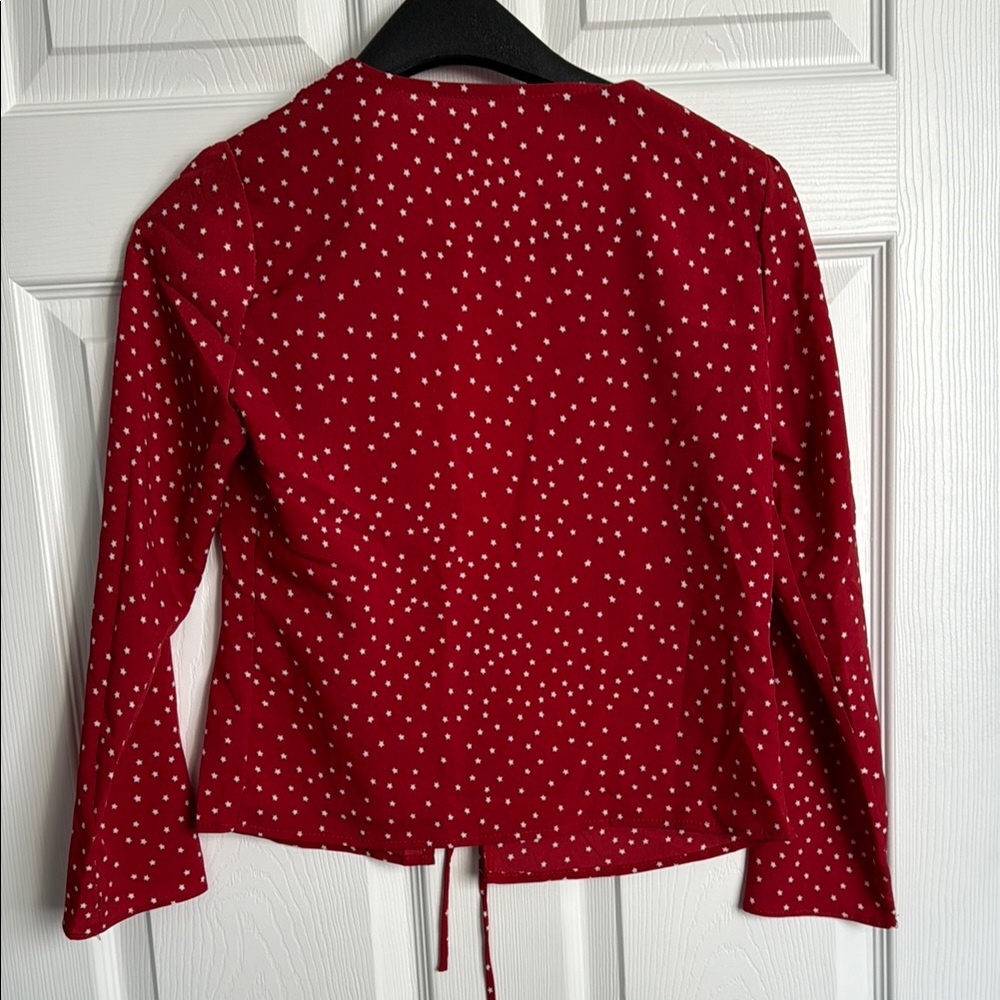 NWOT Hand Made Red Star Polka Dot Tie-Front Long Sleeve Top - Picture 3 of 3